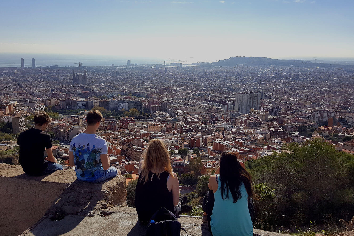 Students looking out over Barcelona
