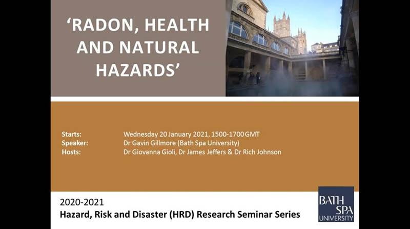 Presentation slide from the Radon and natural disaster talk