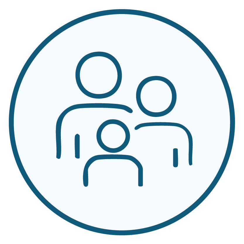 A simple illustration of three people of different sizes