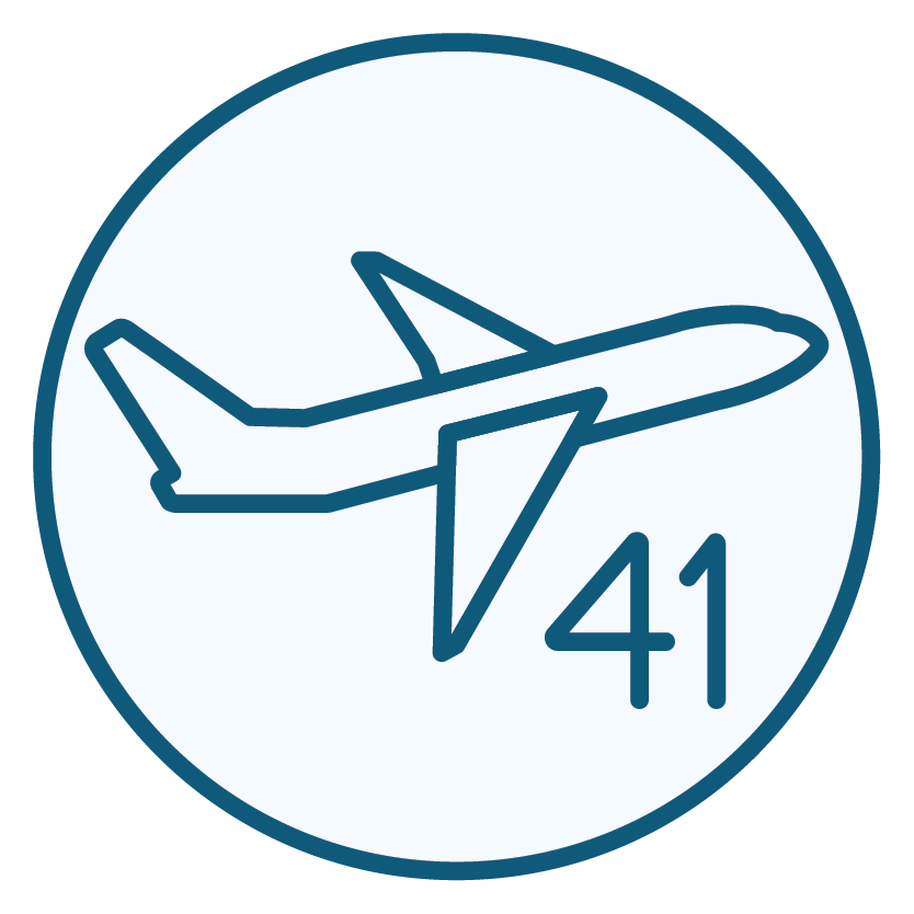 A simple, blue and white illustration of an aeroplane and the number 41