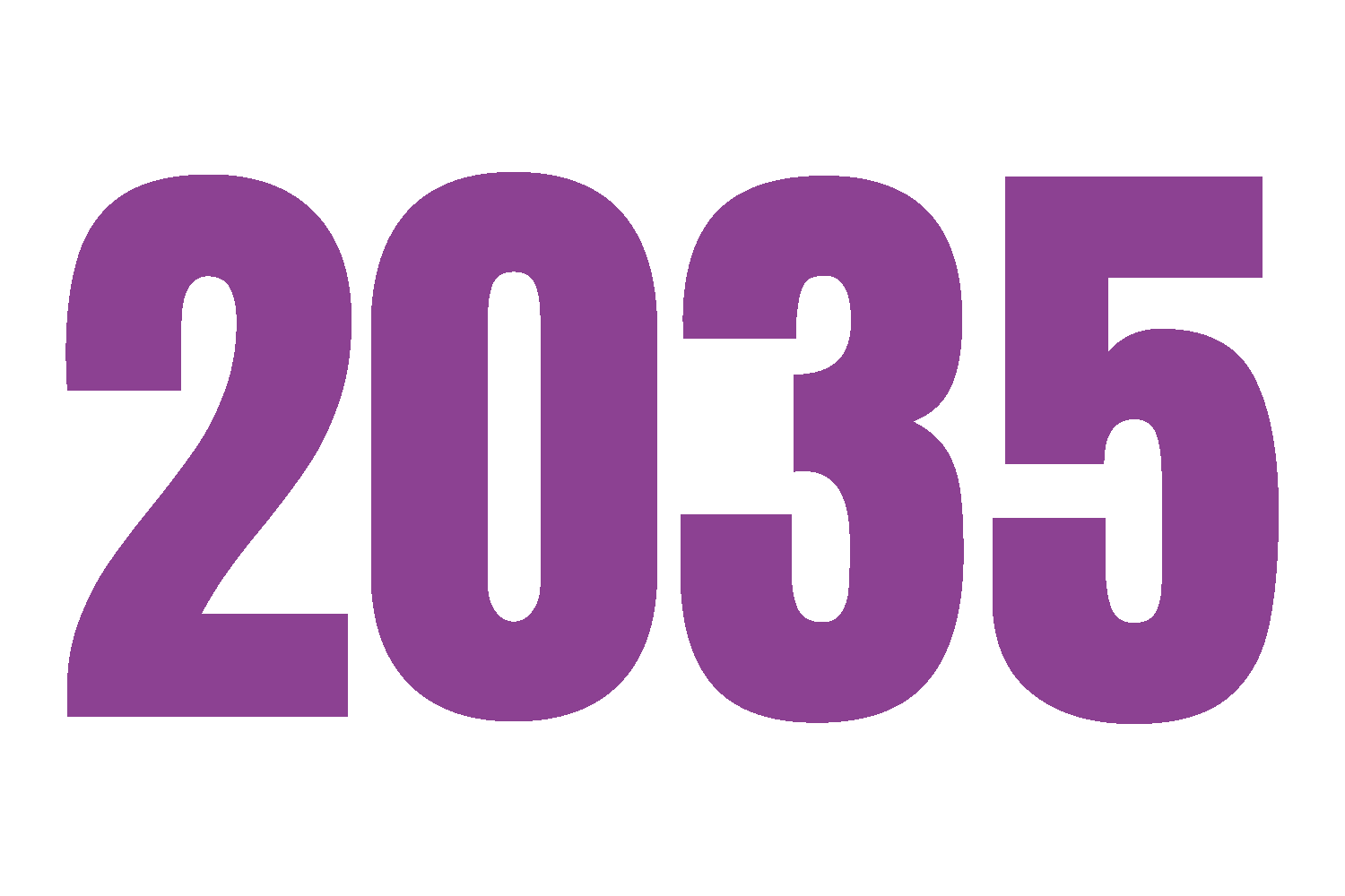 The year 2035 written in purple bold colour