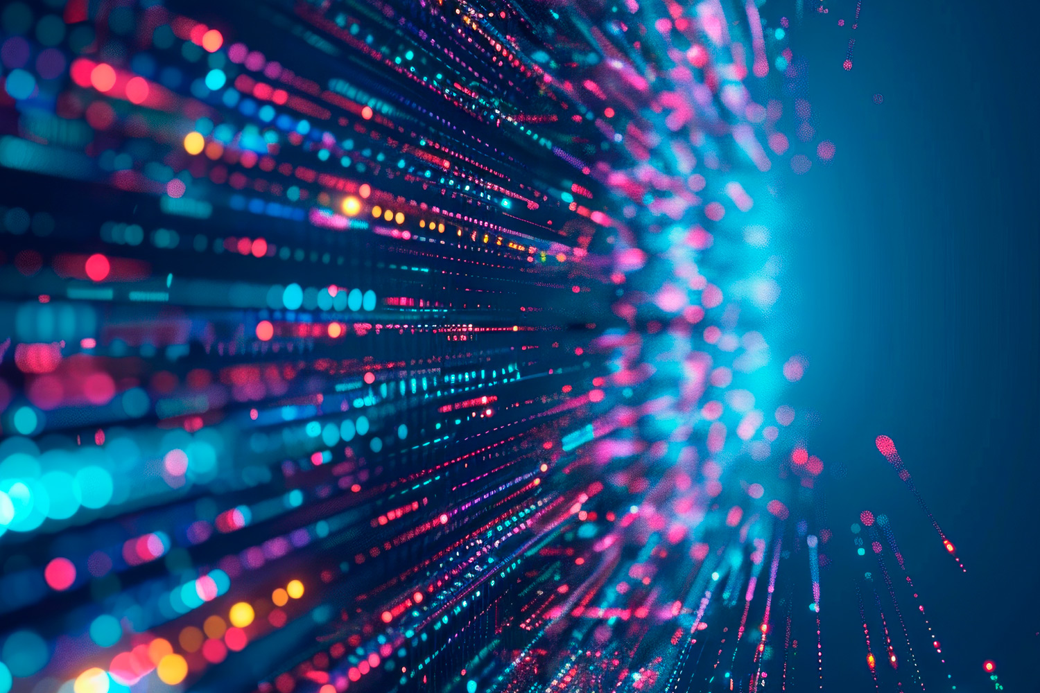 An abstract image of coloured lights representing a digital data stream