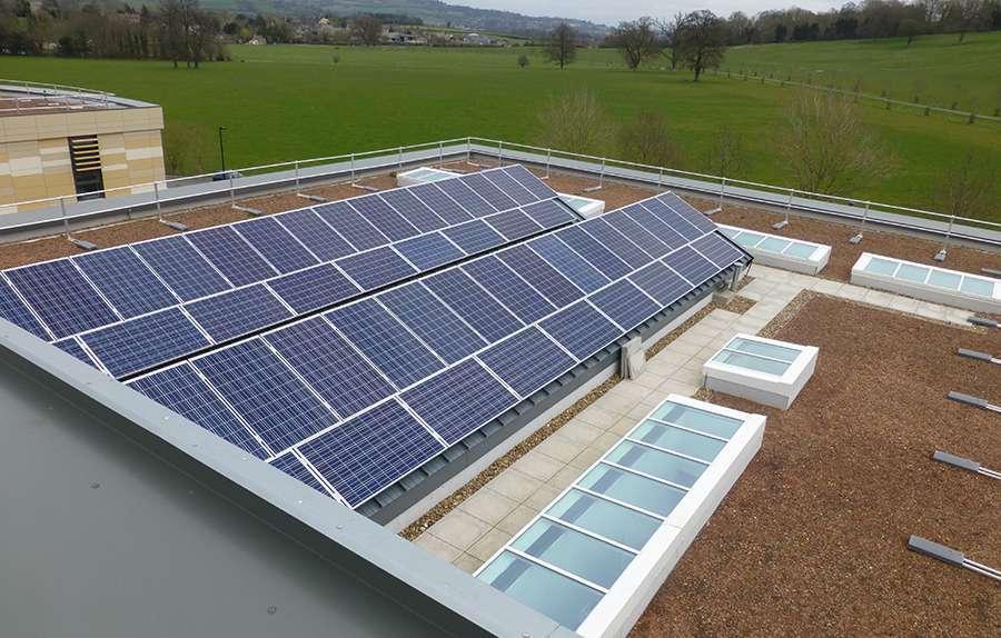 Solar panels on the roof of Commons building.