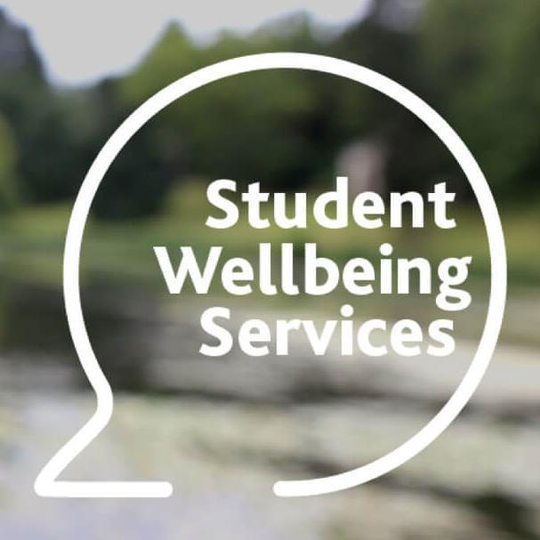 Student Wellbeing Services logo against a background that shows the lake at Newton Park