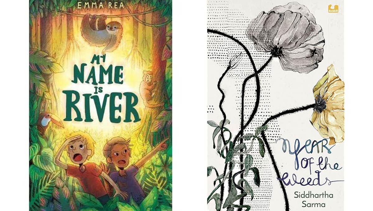 two book covers My Name is River and Year of the Weeds