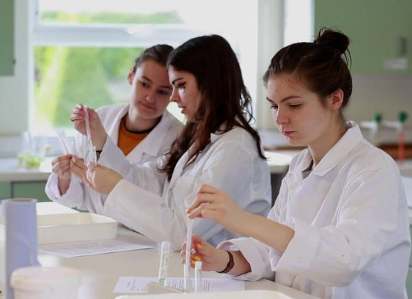 Students working in the Biology lab