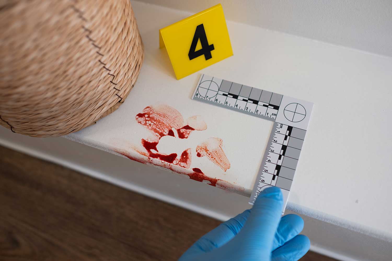 A close up of evidence in a fake crime scene investigation