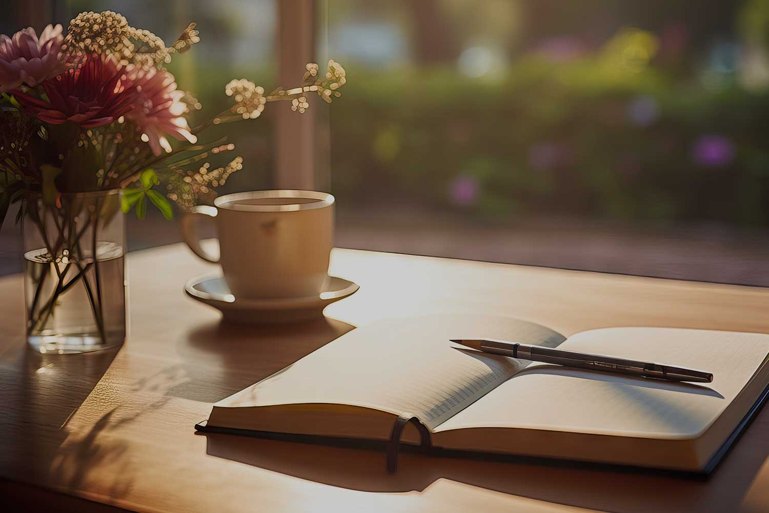 An open notebook on a table