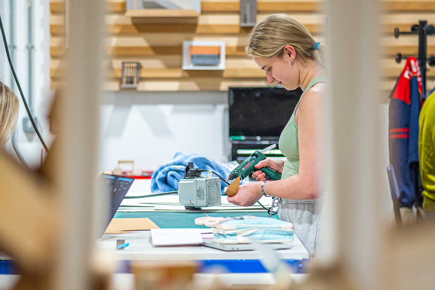 A student works on their design project