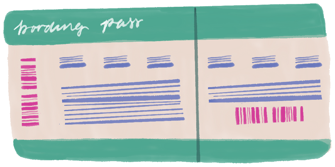 A colourful illustration of a boarding pass