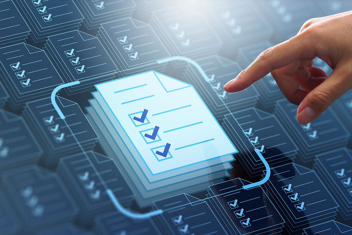 A digital rendition of a policy document with a finger pointing to it