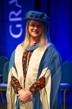 Sarah Liversedge-Platz in her academic robes