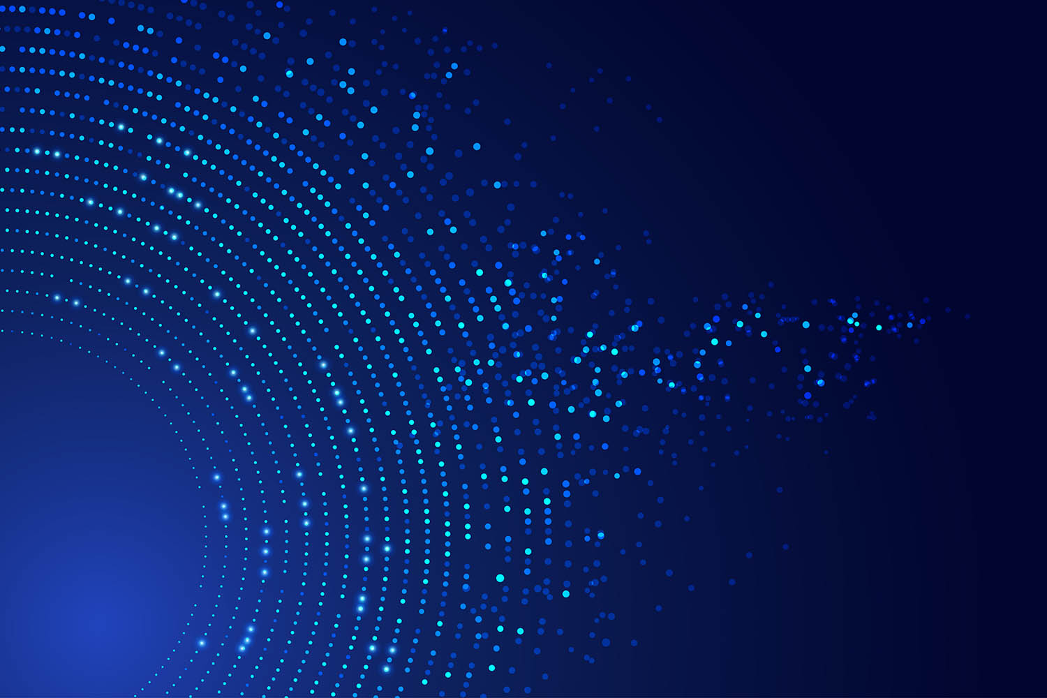 Blue dots forming a circular shape over a dark blue background