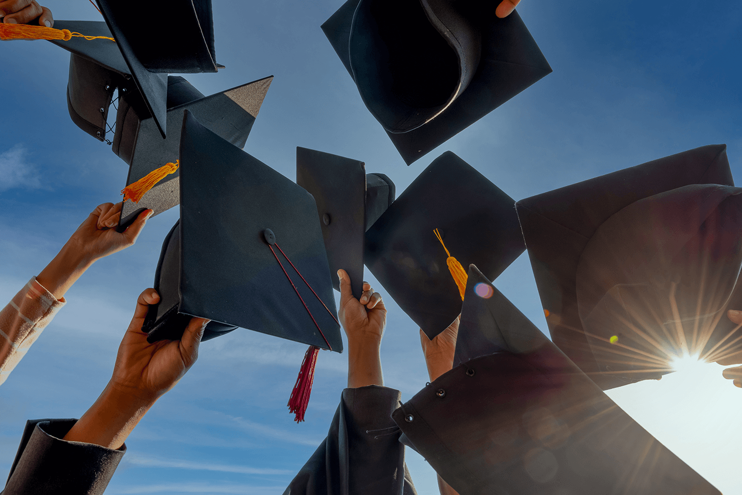 A group of students throwing their Graduation caps