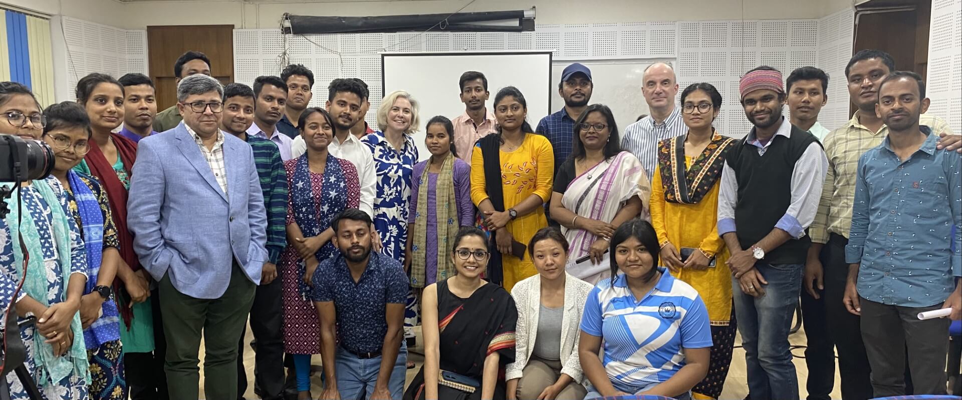 A group of Bath Spa University lecturers in a classroom in India