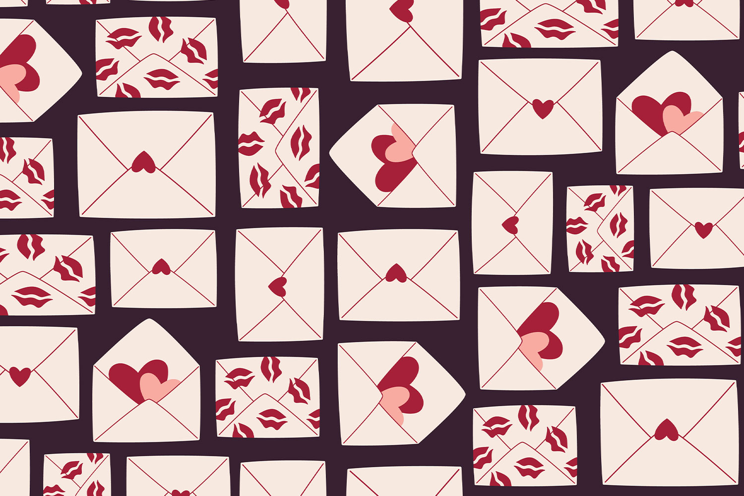 A vector image of love letters with hearts on them