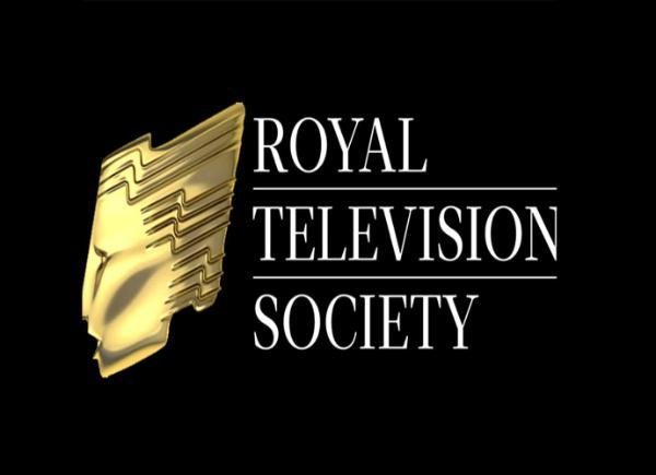 The Royal Television Society logo in a white font with a gold depiction of a head