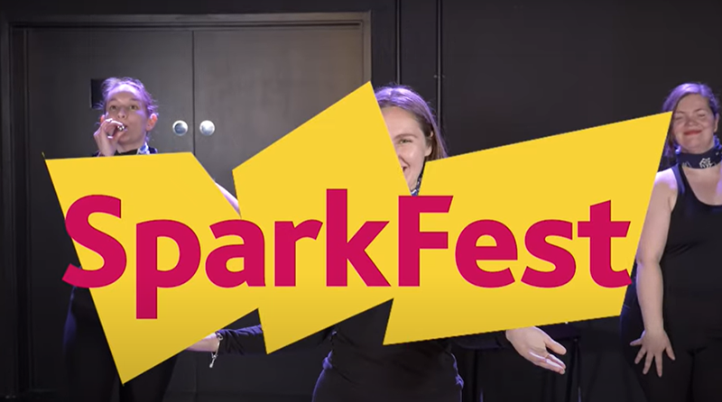 The Sparkfest logo in yellow with pink text