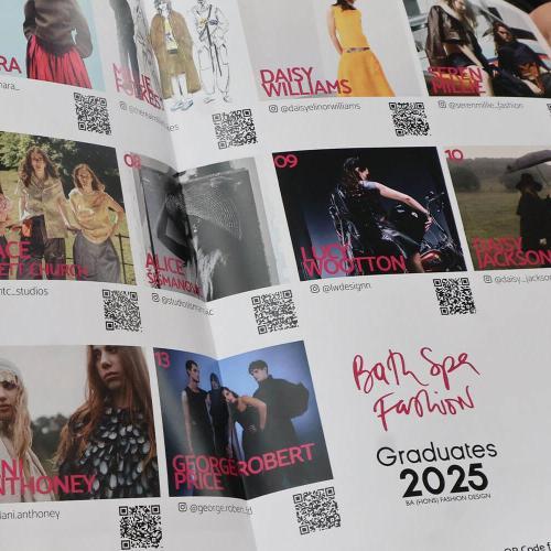A photo of the BSU fashion week brochure with photos of different fashion designs