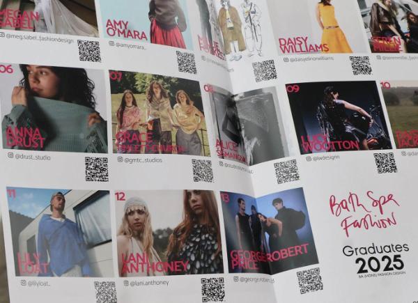 A photo of the BSU fashion week brochure with photos of different fashion designs