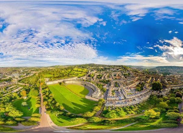 A drone shot of Bath's green spaces