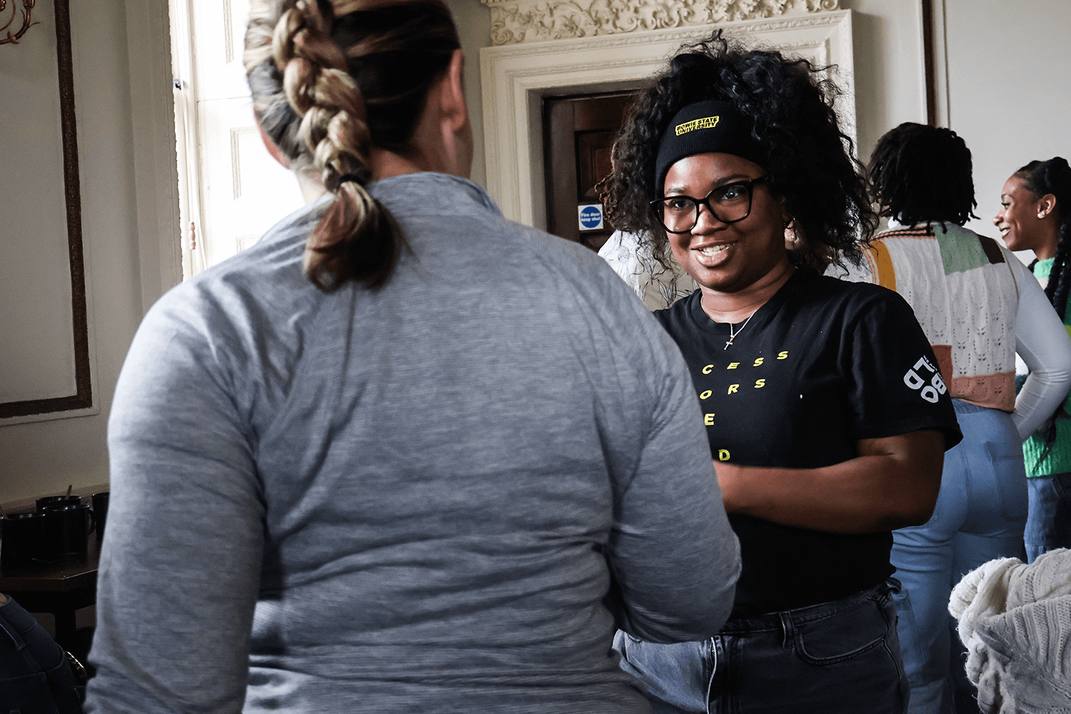 Two Bowie State University Students having a conversation