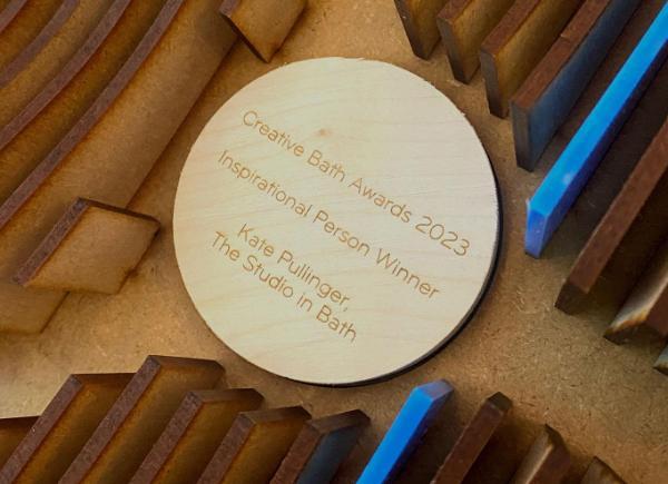A close up of the Creative Bath Award 2023, designed by a Bath Spa student