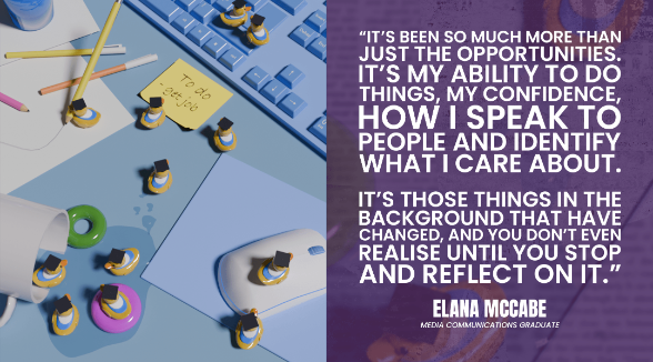 A graphic of a quote next to an image of graphically designed rubber ducks