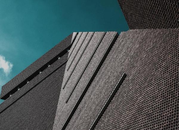 Worm view of modern, imposing building