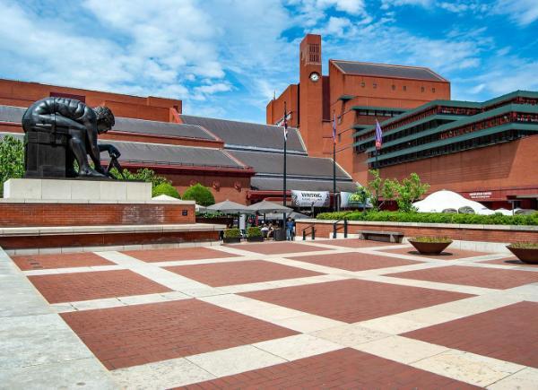 Exterior shot of the British Library on a sunny day