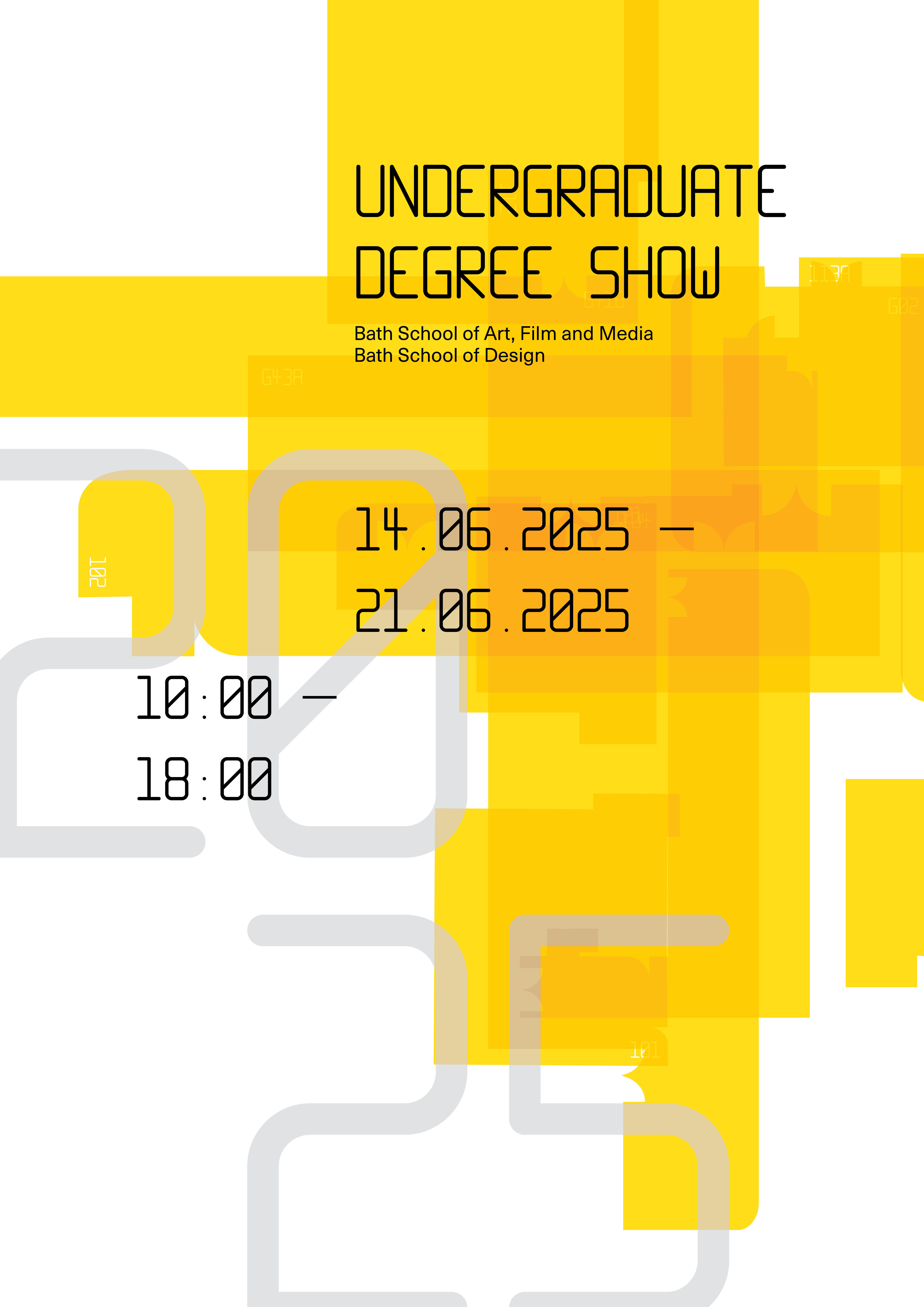 A geometric, abstract design with lots of overlapping yellow shapes