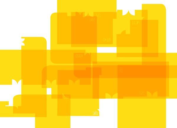 A geometric, abstract design with lots of overlapping yellow shapes