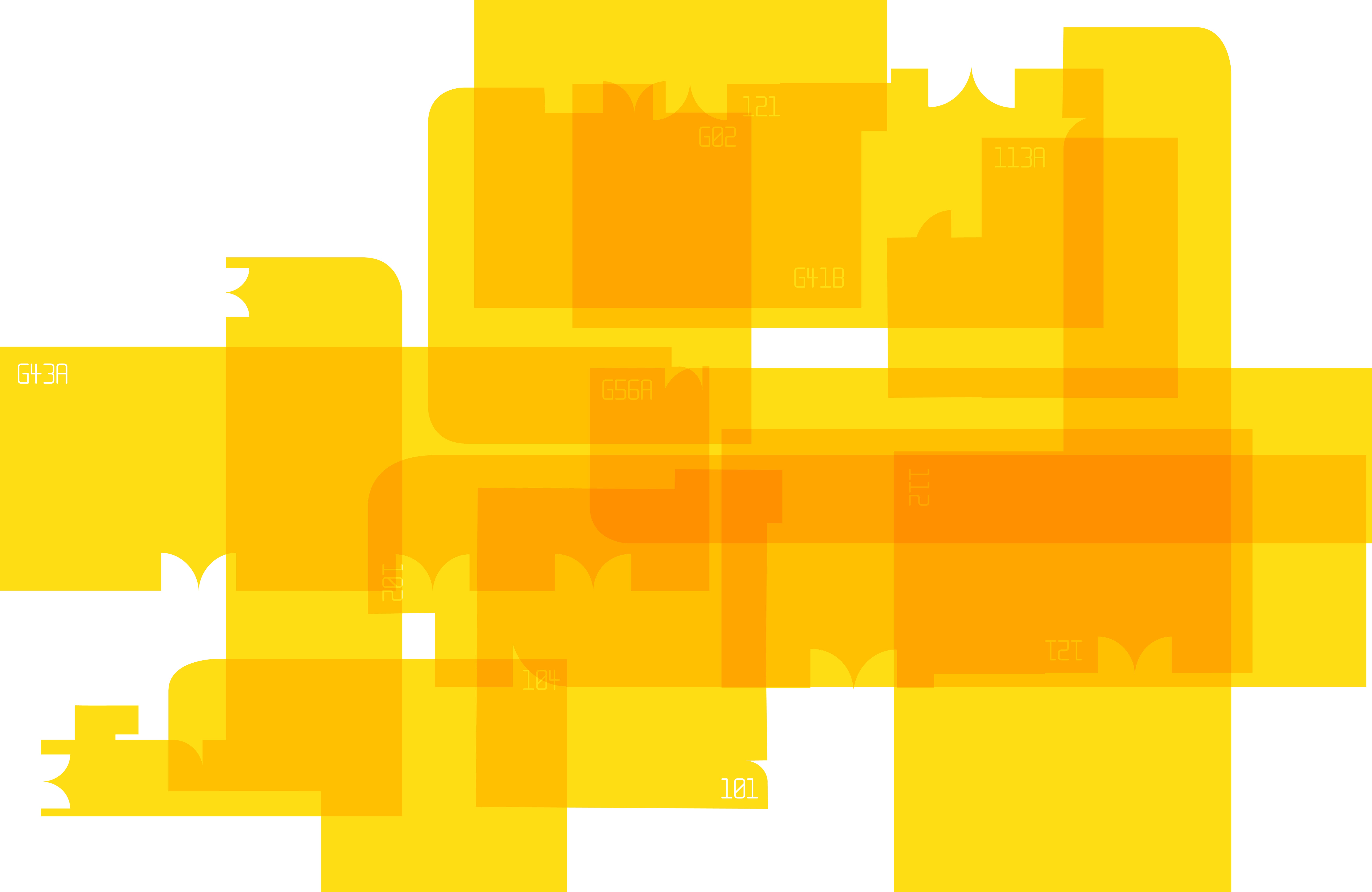 A geometric, abstract design with lots of overlapping yellow shapes