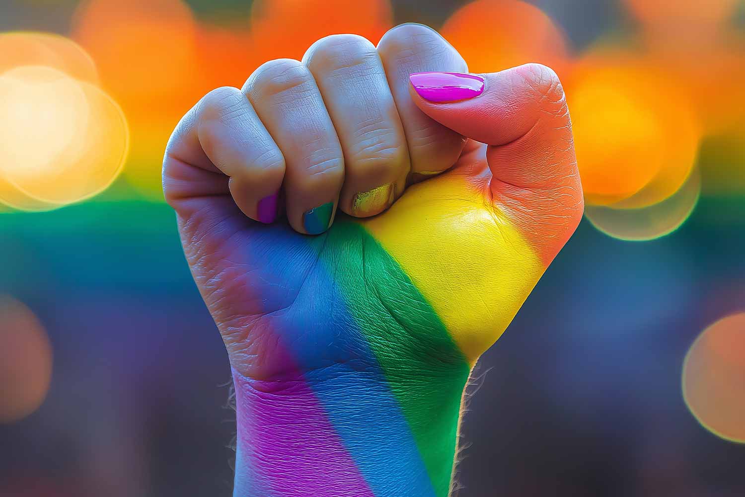 Image of fist in pride colours