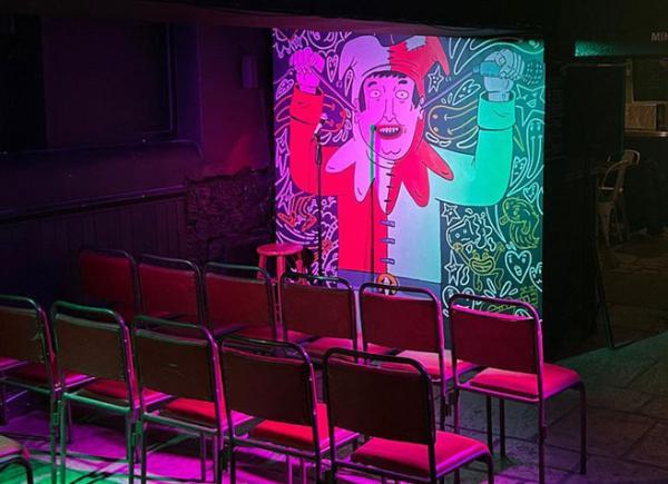 stage with a clown on it