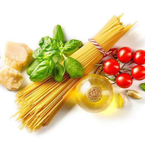 an italian themed selection of foods 