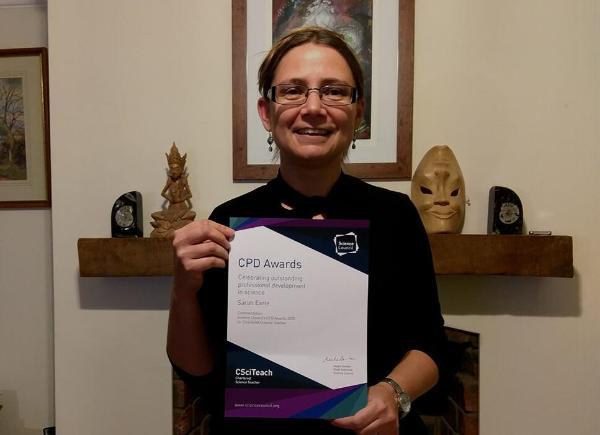 Sarah Earl with CPD certificate.
