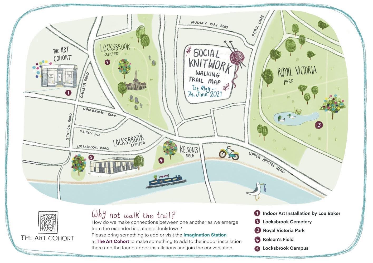 A map showing the locations of Social Knitwork installations