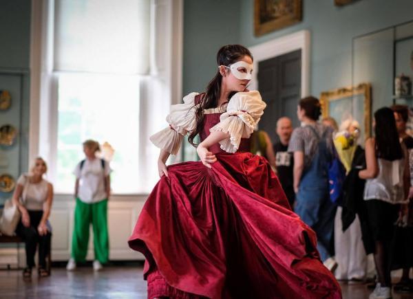 Student in period costume performs at The Holburne museum as part of Sparkfest