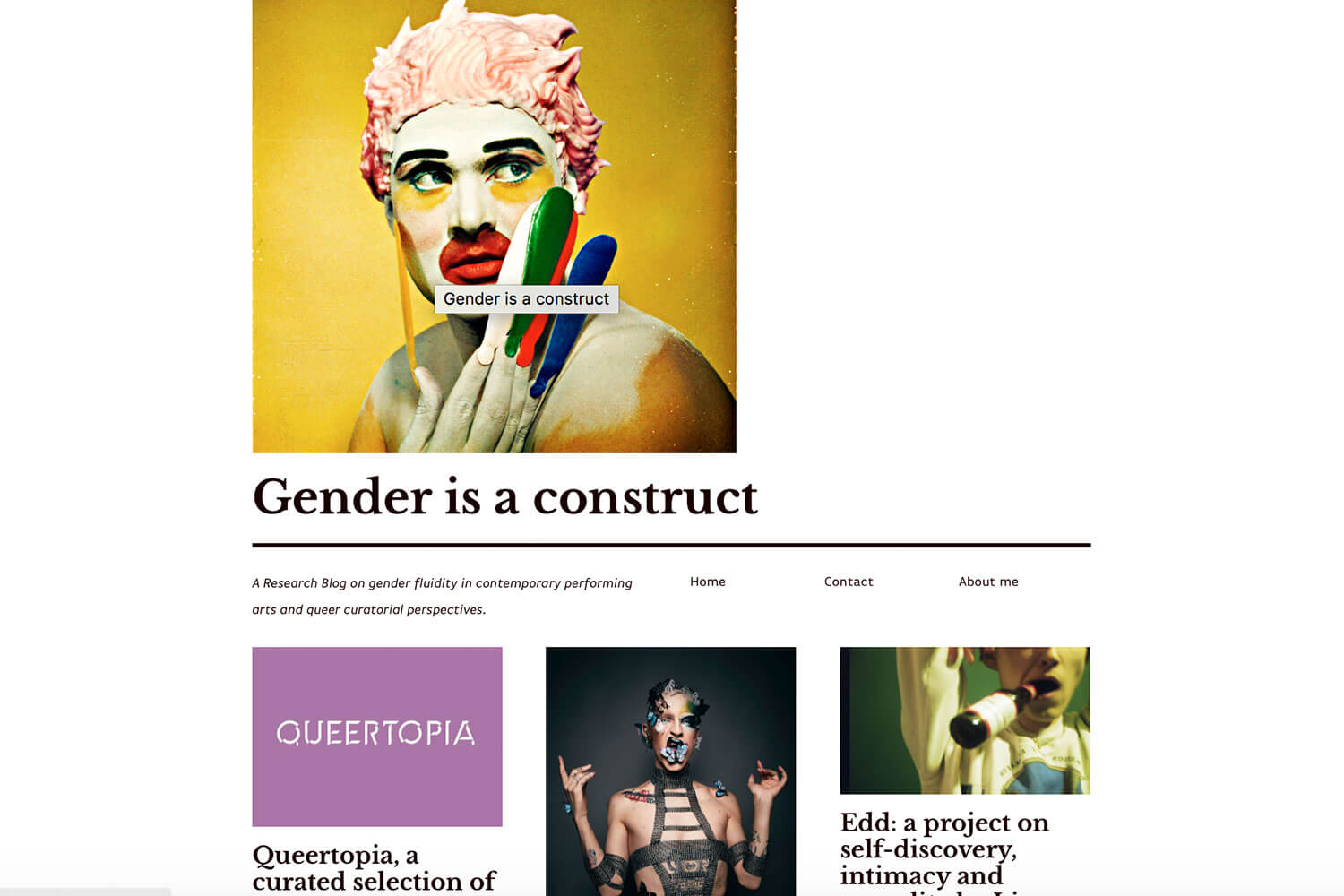 Screenshot of Gender Fluidity blog, showing the headline 'Gender is a construct'