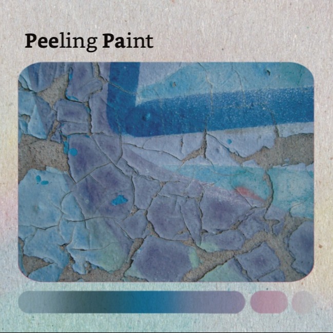 A piece of artwork with a closeup of peeling paint