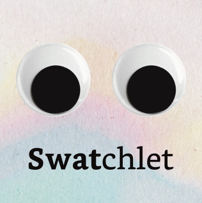 Two large googly eyes with 'Swatchlet' written underneath