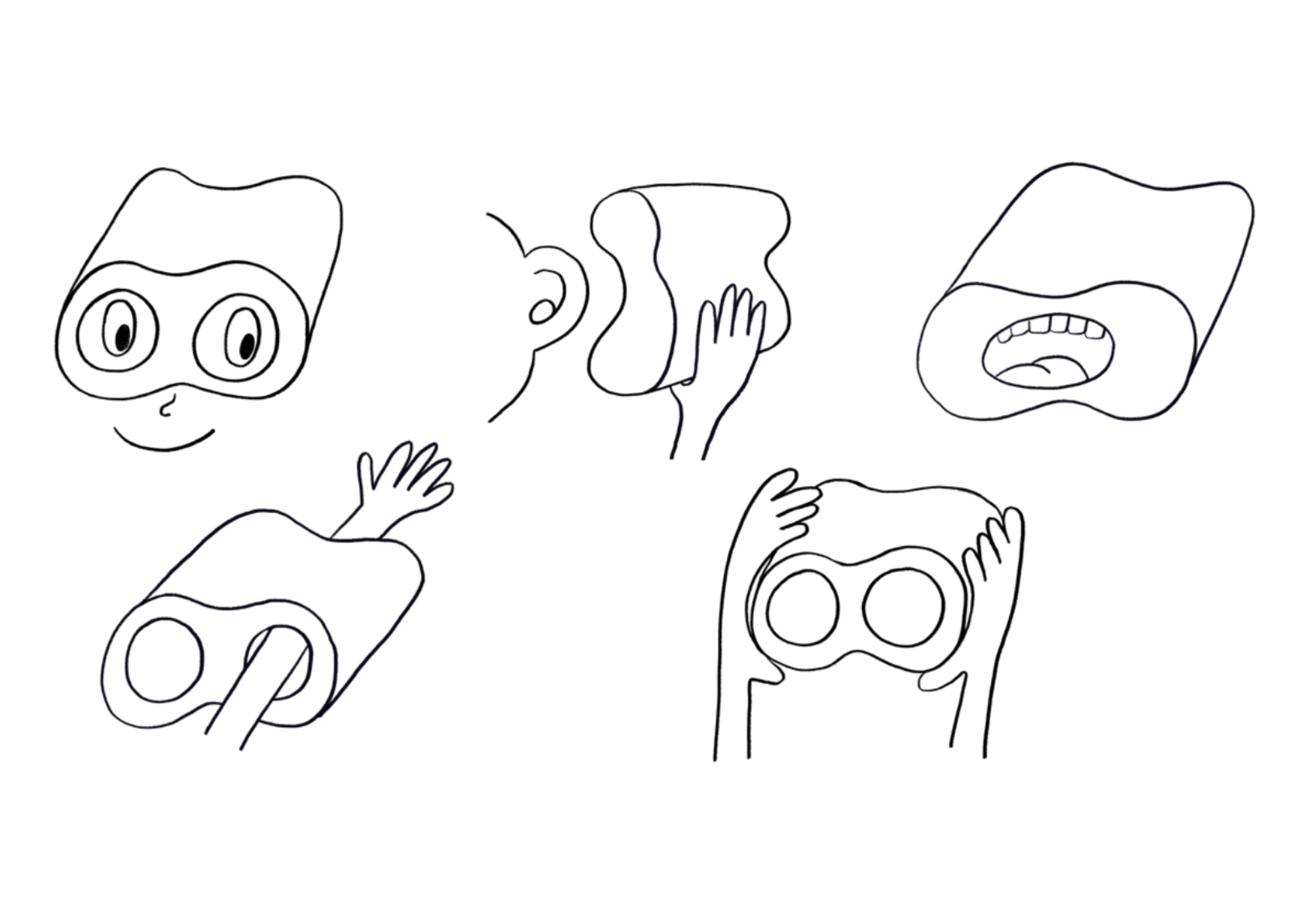 Black and white line drawings of various actions