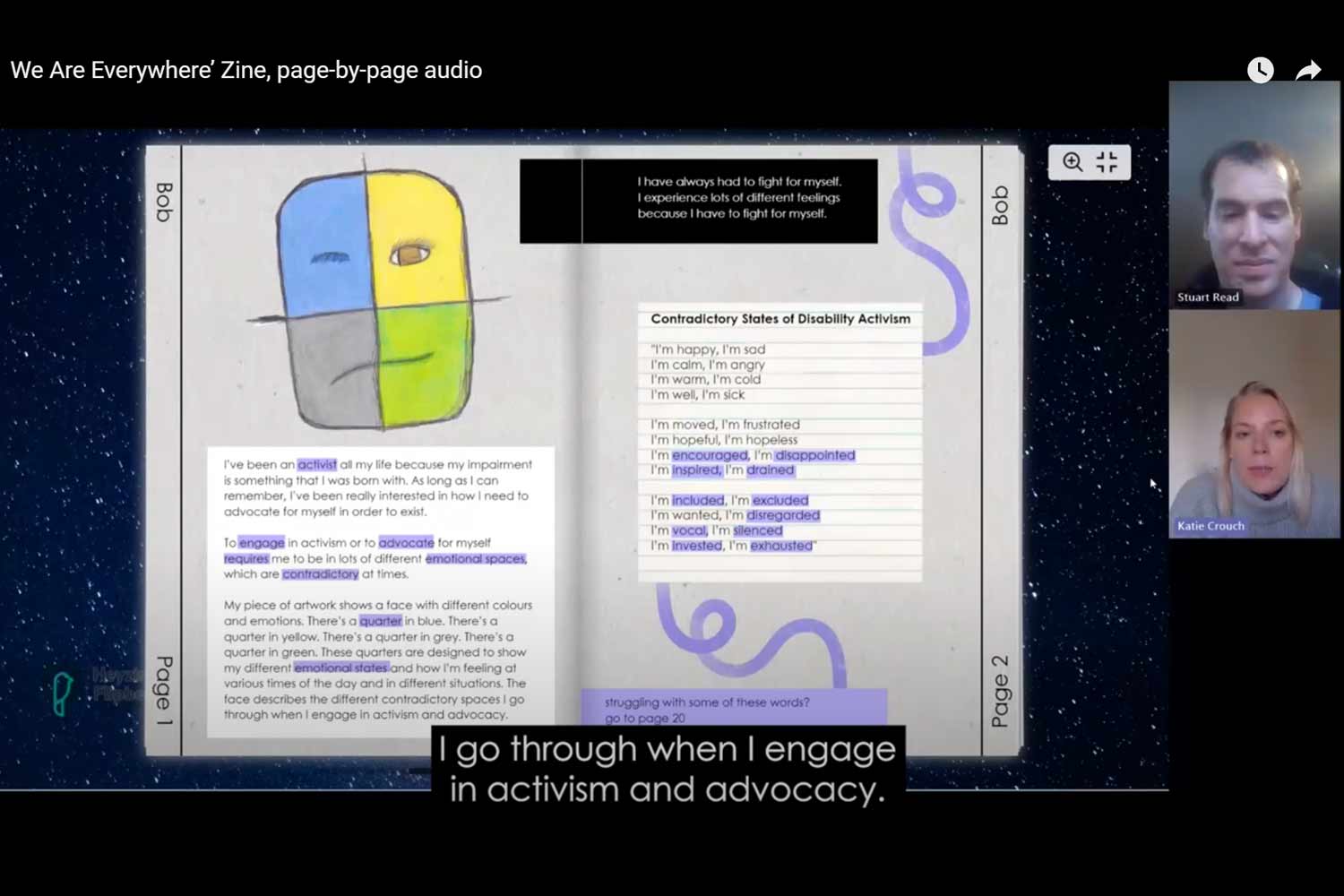 Screenshot of video of zine being read