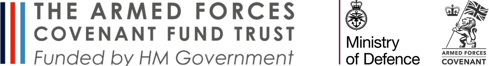 Logos for the the Armed Forces Covenant Fund Trust, Ministry of Defence and the Armed Forces Covenant