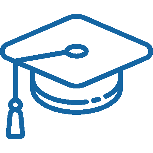 A blue outline of a graduation cap