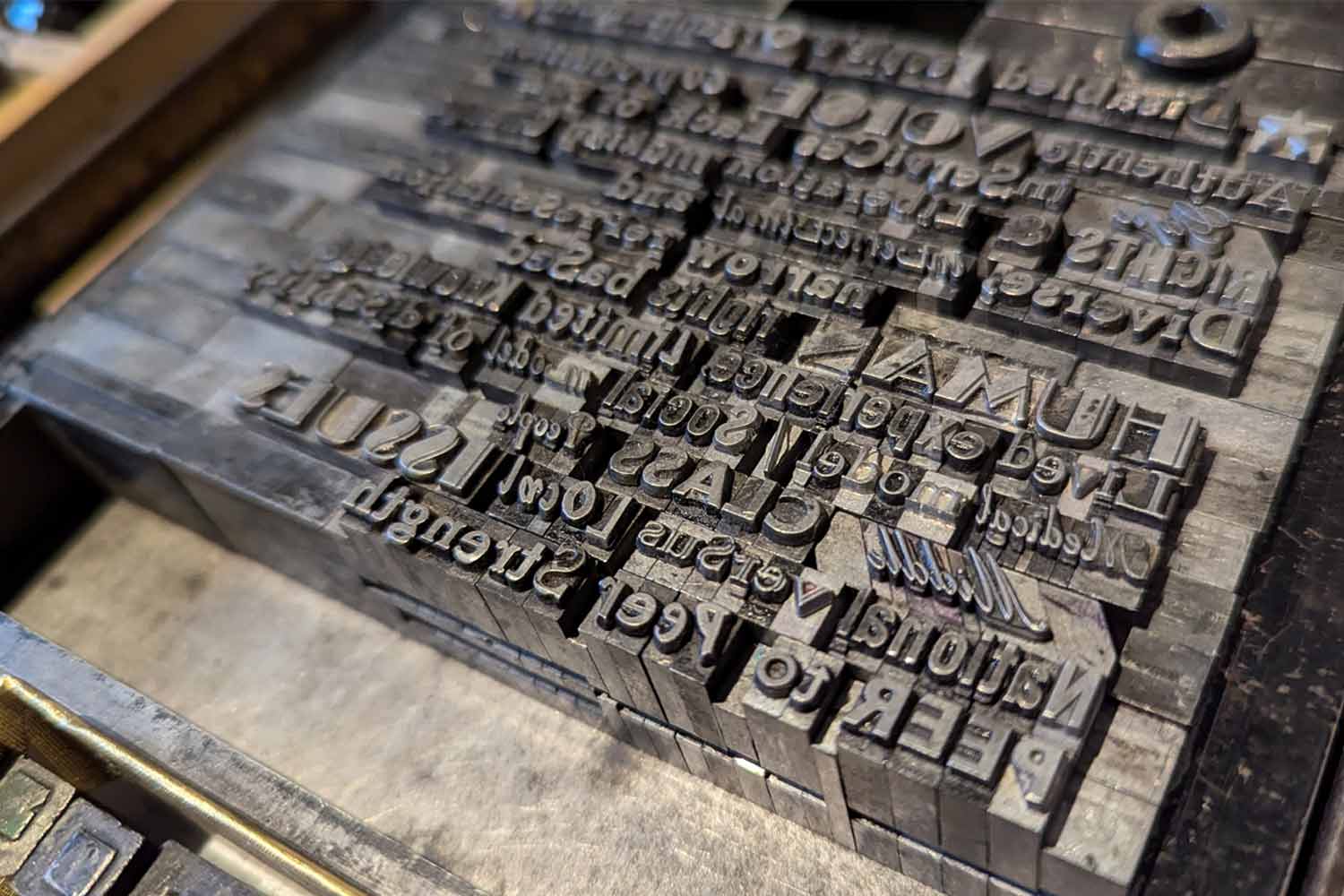 close up of letter press characters