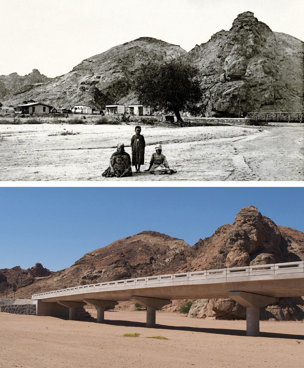 Repeat photographs of  the Khan River crossing in the Namib Desert.