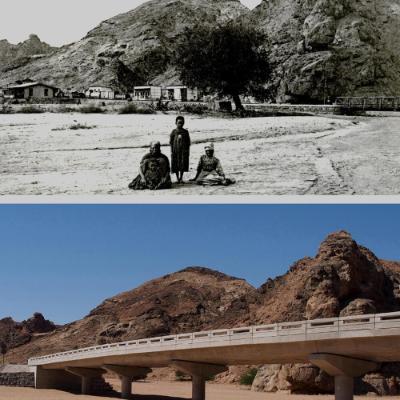 Repeat photographs of  the Khan River crossing in the Namib Desert.