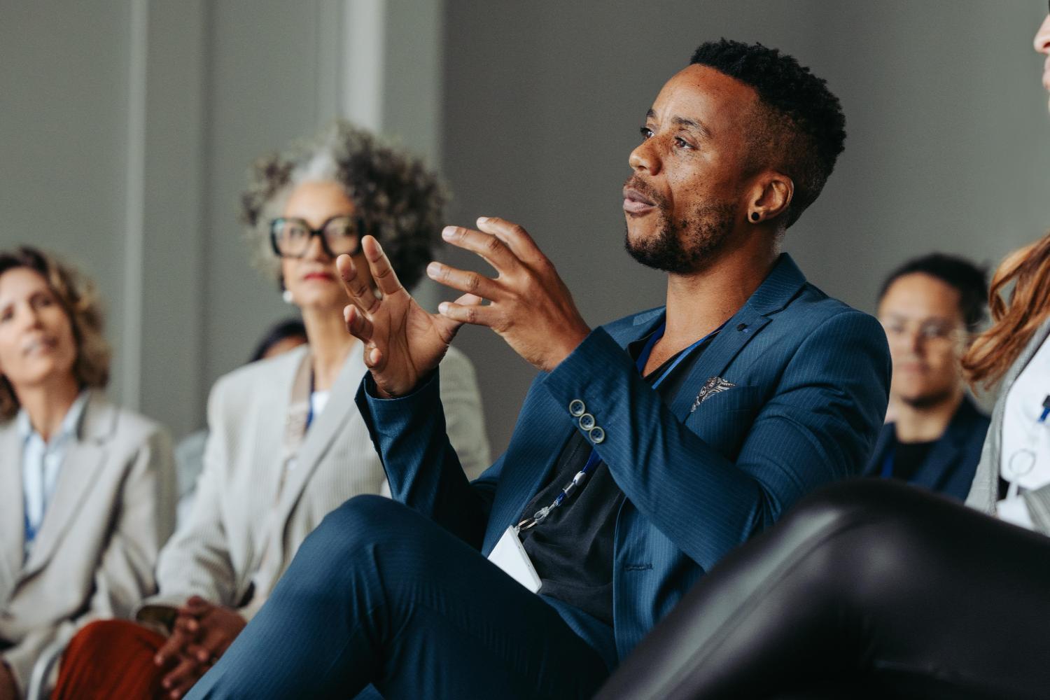 A discussion taking place in a seminar room